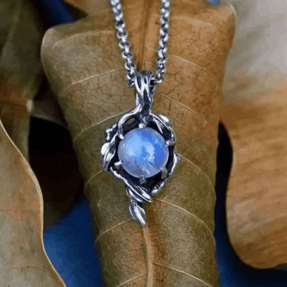 Rainbow Moonstone Flame Pendant Necklace